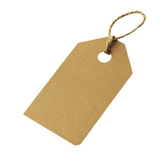Blank brown gift tag with twine loop simple design isolated on a transparent background