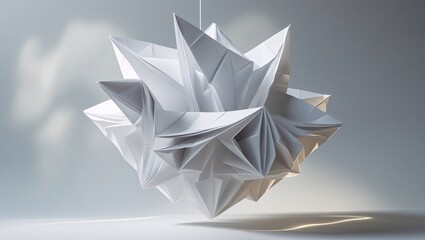 Intricate white paper sculpture geometric abstract form origami