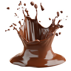 Melted chocolate splash with cocoa beans dark background isolated on a transparent background