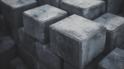 Textured paving stones ready for construction. Durable industrial material for building and landscaping.