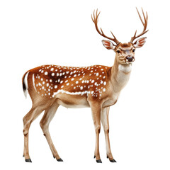 Obraz premium Majestic Spotted Deer Buck Elegant Antlers Brown Fur Black Background isolated on a transparent background