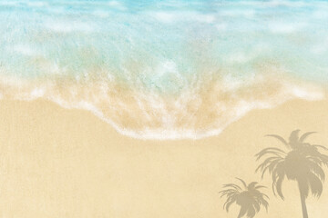 海と砂浜と椰子の木の背景イラスト
(effected photo and illustration)