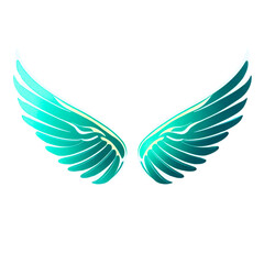 Obraz premium Stylized teal angel wings with a glowing outline 