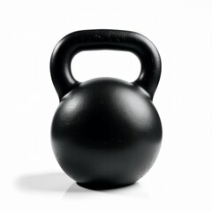 Powerful Matte Black Cast Iron Kettlebell Showcasing Robust Textured Surface and Inherent Strength on White Background