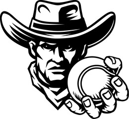 Cowboy man cowboys tennis mascot holding tennis ball