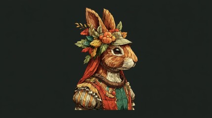 Obraz premium Chipmunk Animal Portrait With Tiny Flowers And Nuts. Detailed Character Design In A Soft Pastel Watercolor Style. Vector Illustration Of A Cute Rodent On A Dark Background For Kids