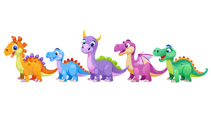 Naklejka premium Colorful Cartoon Dinosaurs – Playful 3D Illustration with Vibrant Rounded Dinosaurs