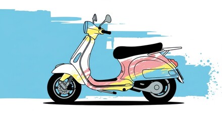 Retro Scooter Illustration with Pastel Colors and Dynamic Lines