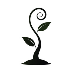 Leafy swirl frame silhouette emerging from corner for elegant botanical stationery design