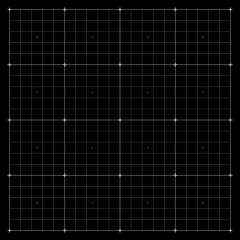 White grid with 36 squares and dot-marked intersections on black background—evokes precision,...