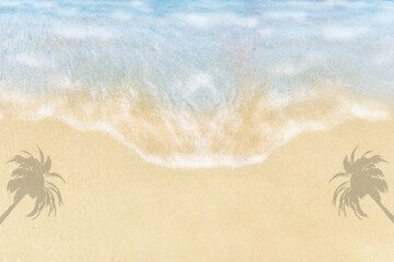 海と砂浜と椰子の木の背景イラスト
(effected photo and illustration)