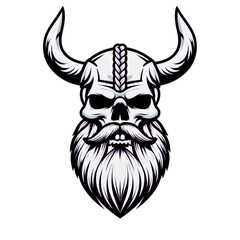 Fototapeta premium Stylized viking skull with horns and braided hair