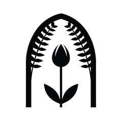 Tulip and fern symmetrical top border silhouette for garden inspired wedding and floral design  