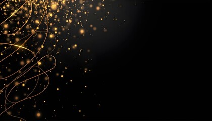 golden lights shine on a black background with a black background