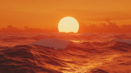 Ocean sunset, waves, fiery sky, dramatic cloudscape, travel