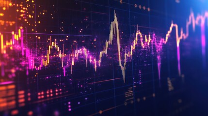 Glowing stock market graph displayed on digital screen, showing financial data and trends, used for investment analysis
