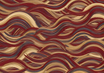 Abstract Wavy Lines Pattern in Burgundy Gold and Blue Hues Digital Art Painting