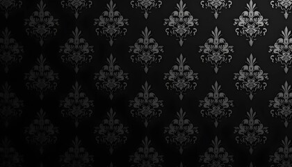 Intricate black ornamental wallpaper, royal damask design with elegant flourish