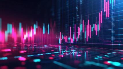 Trading charts rise, digital market background, financial analysis, stock market visualization