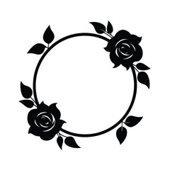 Circular floral frame silhouette with roses and leaves for romantic wedding invitation designs