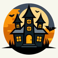 Abstract vector illustration of logo for celebrating children's holiday,halloween yellow pumpkin poster closeup on background.Halloween drawing consisting of tag,label,smile,monster,poster,face,party.