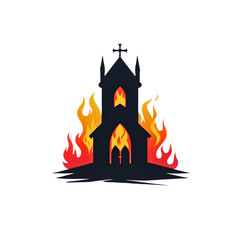 Silhouette of a church engulfed in flames 