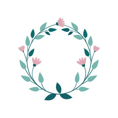 Garden inspired wreath silhouette with buds and soft leaves for natural decoration art