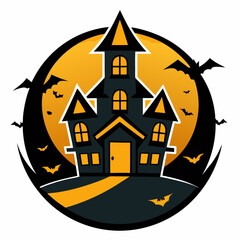 Abstract vector illustration of logo for celebrating children's holiday,halloween yellow pumpkin poster closeup on background.Halloween drawing consisting of tag,label,smile,monster,poster,face,party.