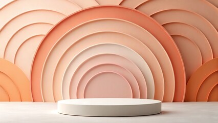 Obraz premium Abstract Pastel Orange and Beige Circular Background with White Product Display Podium