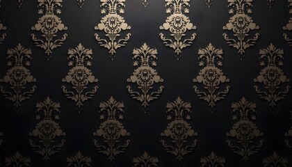 Floral scroll pattern in black tones, rich and classy damask texture background