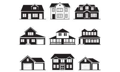 Fototapeta premium Black House Silhouette Vector Set
