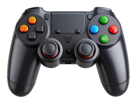 Modern Wireless Game Controller with Buttons and Joysticks, Isolated PNG 