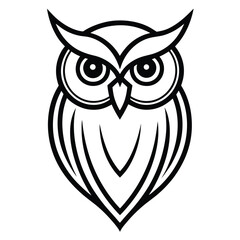 Stylized black owl head with large eyes bird animal