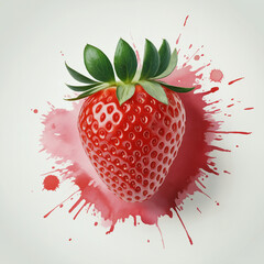 Artistic Strawberry with Watercolor Splash on White Background