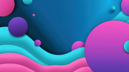 Abstract colorful background with layered curves and circles in vibrant blue, pink, and purple tones.