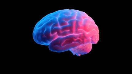 Glowing brain, 3D render, dark background, medical illustration