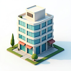 Modern Isometric Building with Stores and Offices in 3D