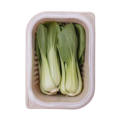 Top View of Fresh Bok Choy in Clear Biodegradable Plastic Container