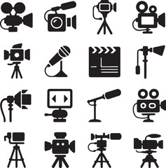 Filmmaking Equipment Icons Cameras, Microphones, Lighting, and More