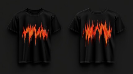 Flame graphic tees mockup, dark background, design template