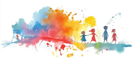 Obraz premium Abstract Kids watercolor. Vivid colors in illustrator for banner design. Kids Book Cover. Template Design for Kids.