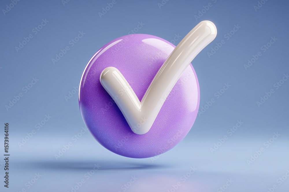 Fototapete complete affirmation: a photorealistic 3d rendering of a round, lavender icon featuring a white chec