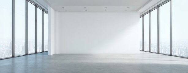 The bright and spacious modern office interior with stunning city views.