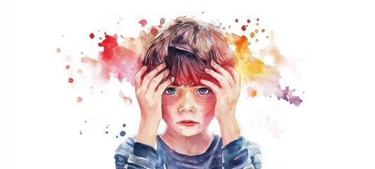 Abstract Cry Kids watercolor. Vivid colors in illustrator for banner, poster. Element design. Violence against children, Child protection concept. 