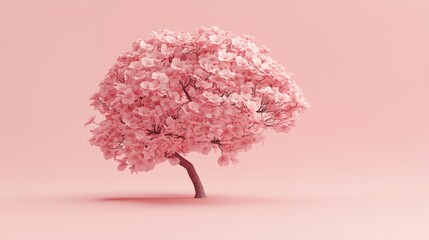 Pink blossom tree, minimalist studio, pastel background, spring concept, website design