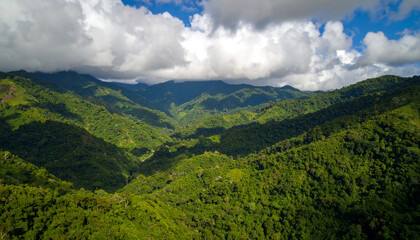 Obraz premium Dramatic Mountain Wilderness Landscape Shrouded in Morning Clouds - Epic Adventure Destination