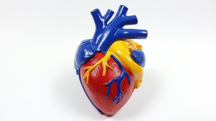Colorful anatomical heart model, studio shot, white background, medical education