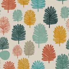 Obraz premium Colorful Hand-Drawn Leaves Pattern on Soft Beige Background