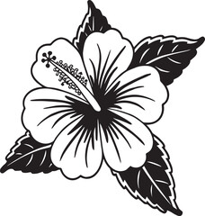 Hibiscus flower illustration: The image showcases a vibrant hibiscus flower, depicted with bold lines and intricate detailing, accompanied by stylized leaves