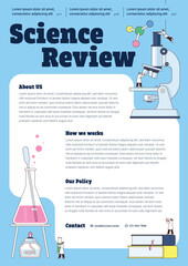 Scientific Laboratory Research or Experiment Process. Scientists Characters Working with scientific equipment. Poster, notice template.